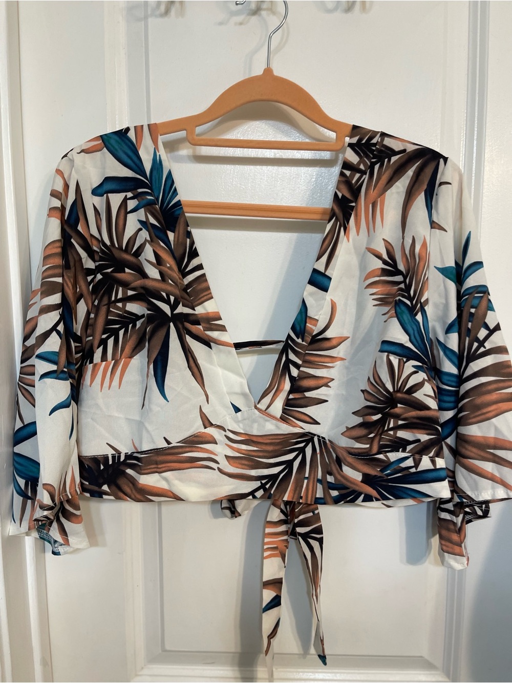 Tropical Leaf Two-Piece Set in Cream, Brown & Teal